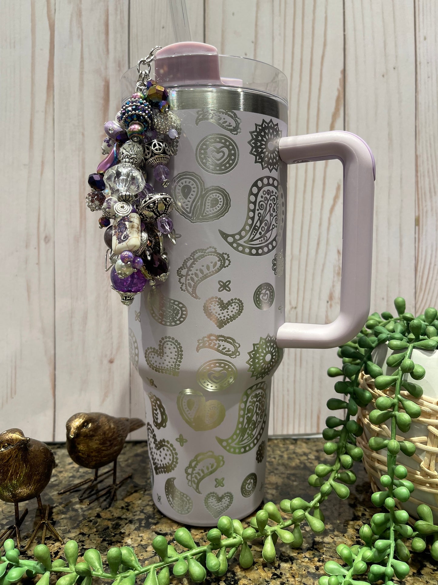 Hearts & Paisley 40 oz Laser Engraved Tumbler