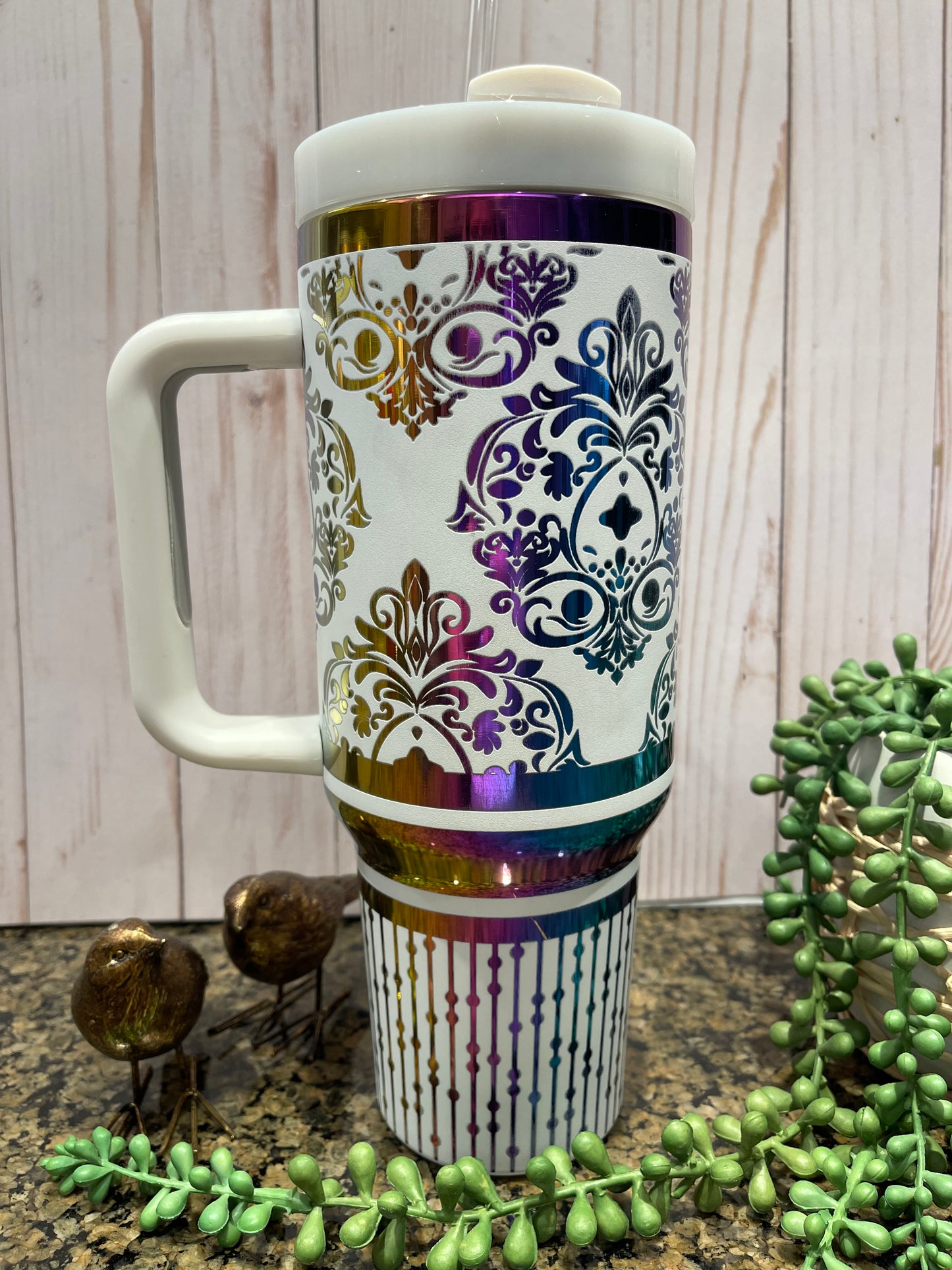 Filigree Style Laser Engraved Rainbow Tumbler