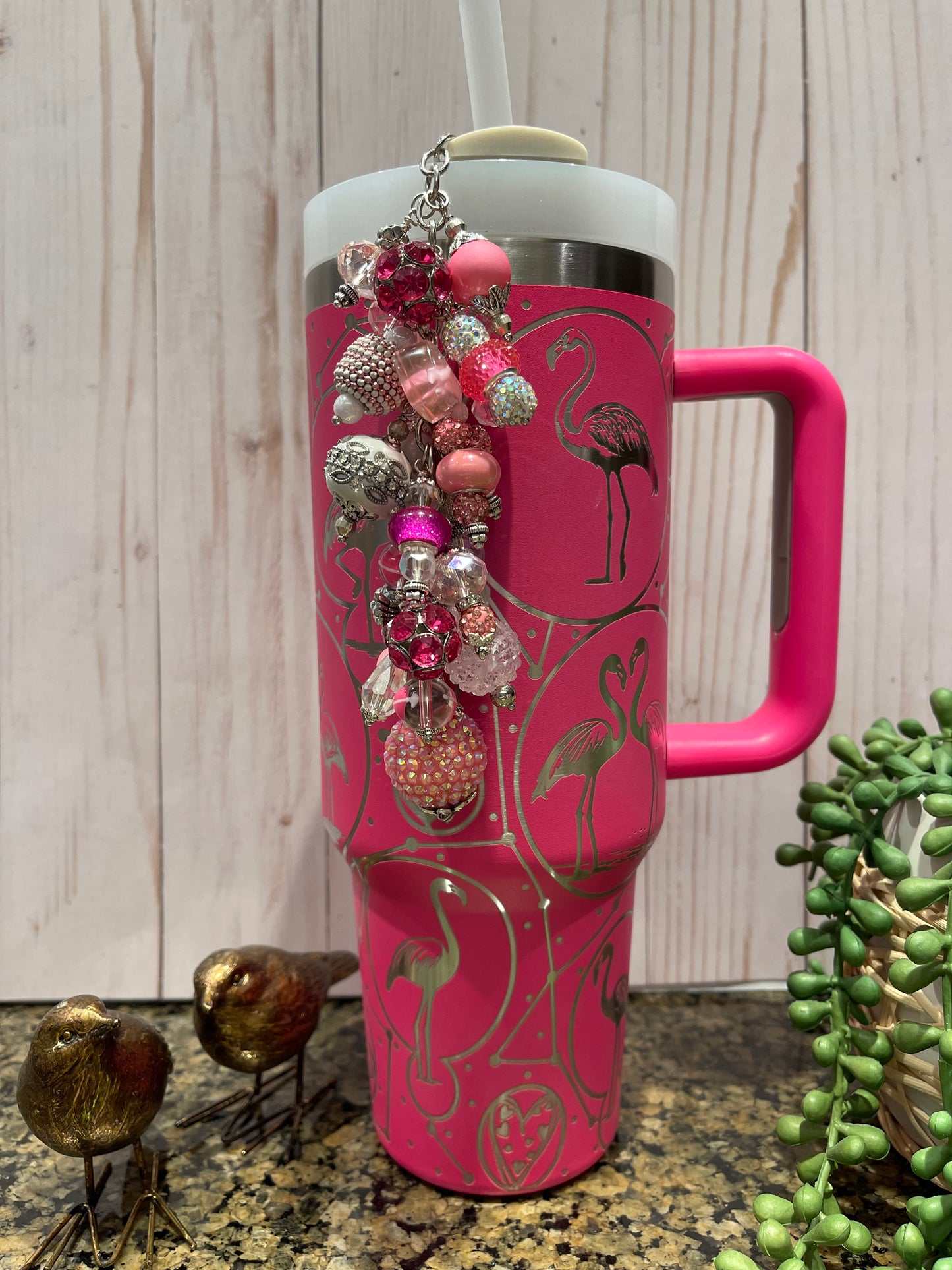 Pink 40 oz Flamingo Tumbler With Handle