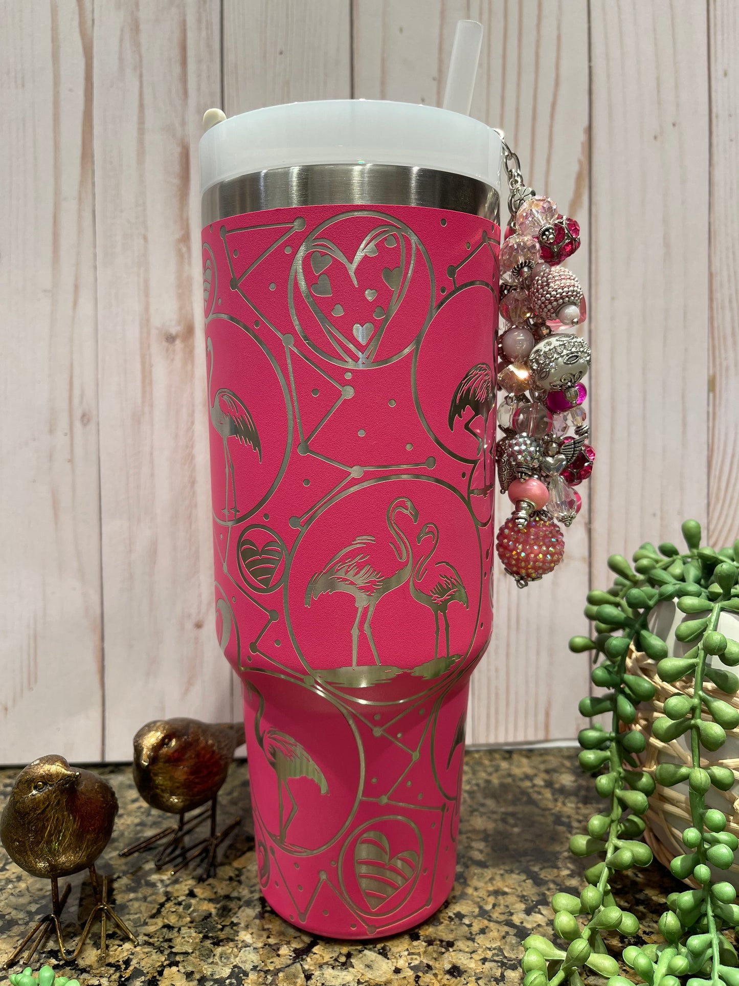 Pink 40 oz Flamingo Tumbler With Handle