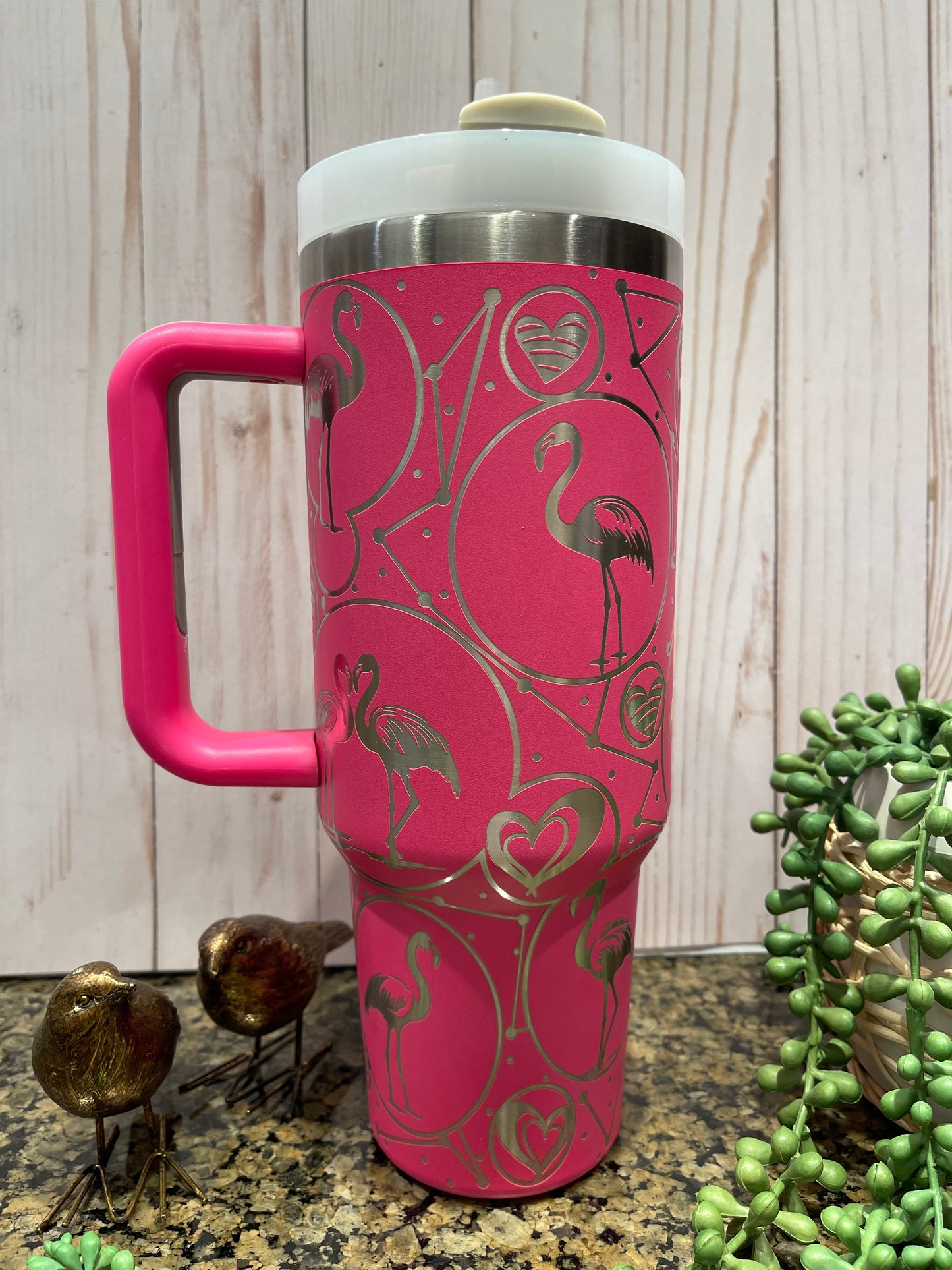 Pink 40 oz Flamingo Tumbler With Handle