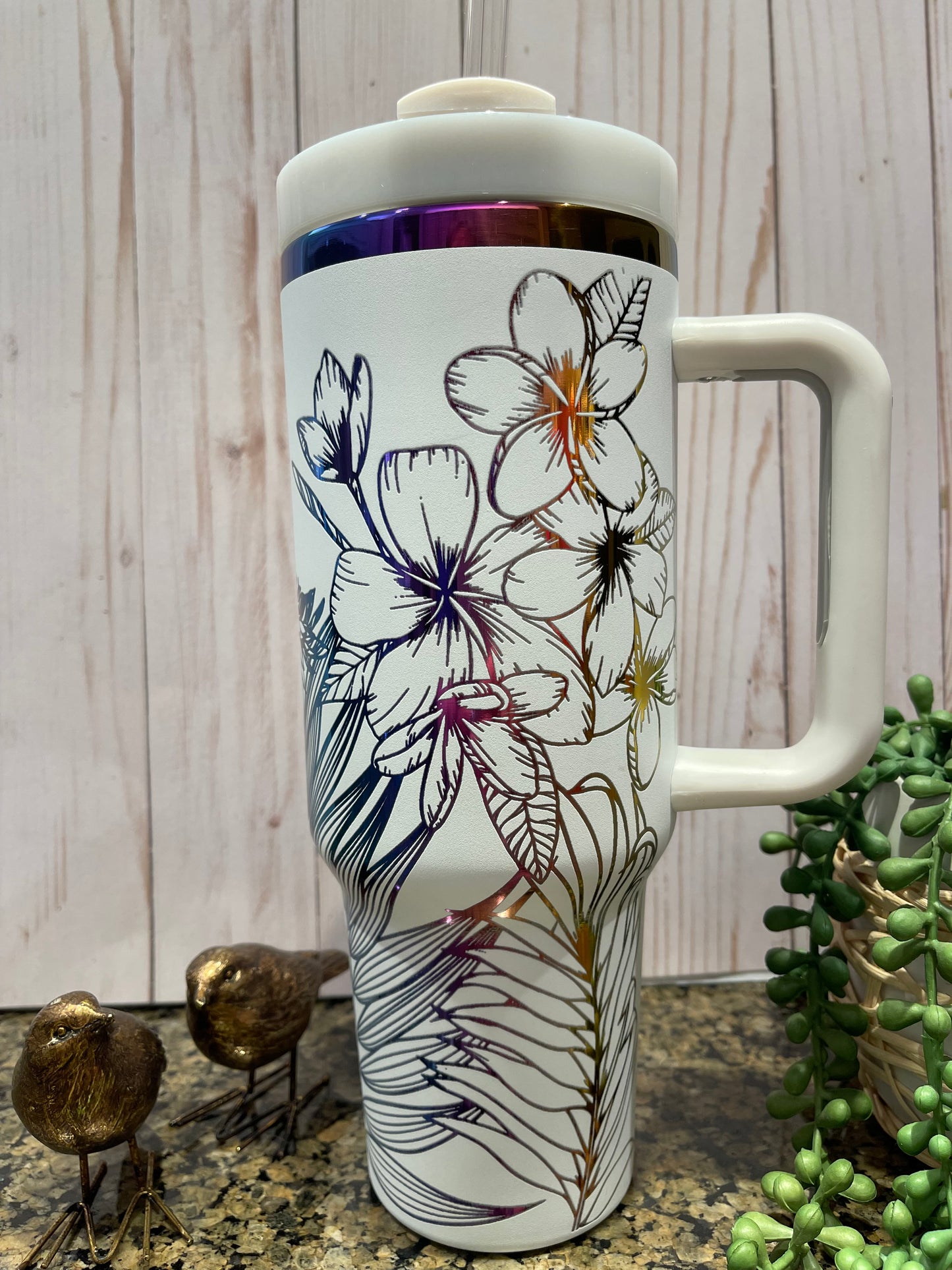 Rainbow Flowers 40 oz Laser Engraved Tumbler