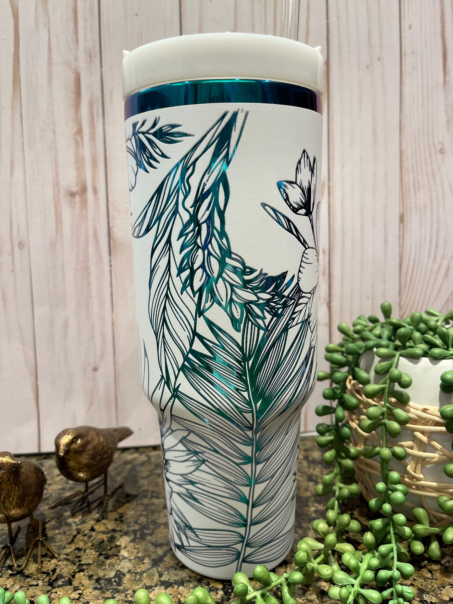 Rainbow Flowers 40 oz Laser Engraved Tumbler
