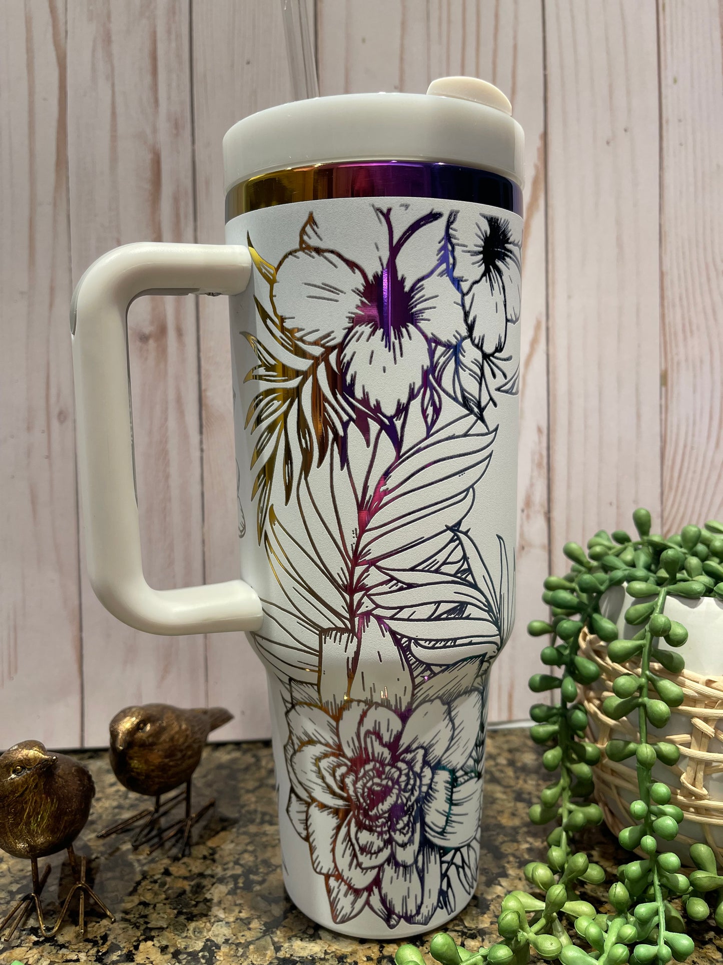 Rainbow Flowers 40 oz Laser Engraved Tumbler